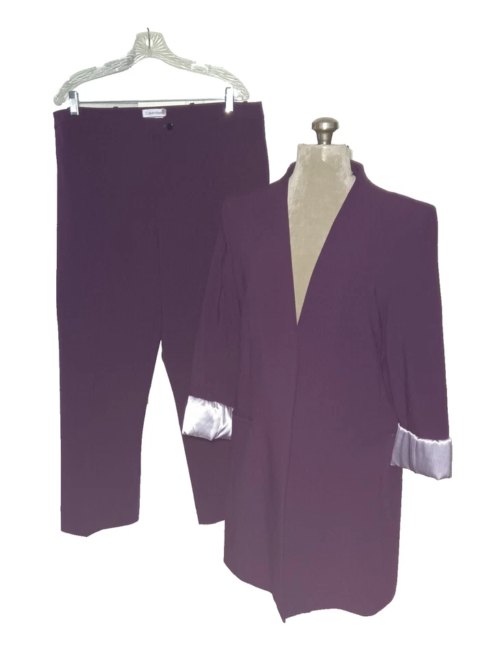 Calvin Klein 2 Piezas Pantalón Traje Chaqueta Larga 16 y Pantalones Calce Moderno 14 Ciruela Foto 2 de 4