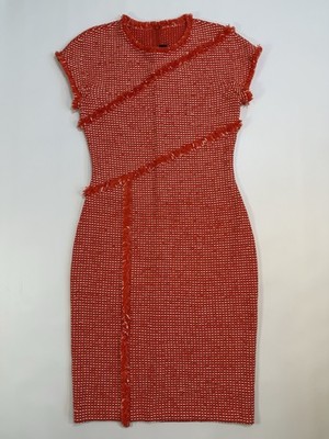 St. John Orange Fringe Knit Sheath Dress Wool Blend Size 2 USA Rare #5