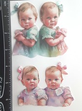 Lot of 2 Baby Girls Twins Sisters Dolls Bows SINGLE LAYER Embellishments 1094