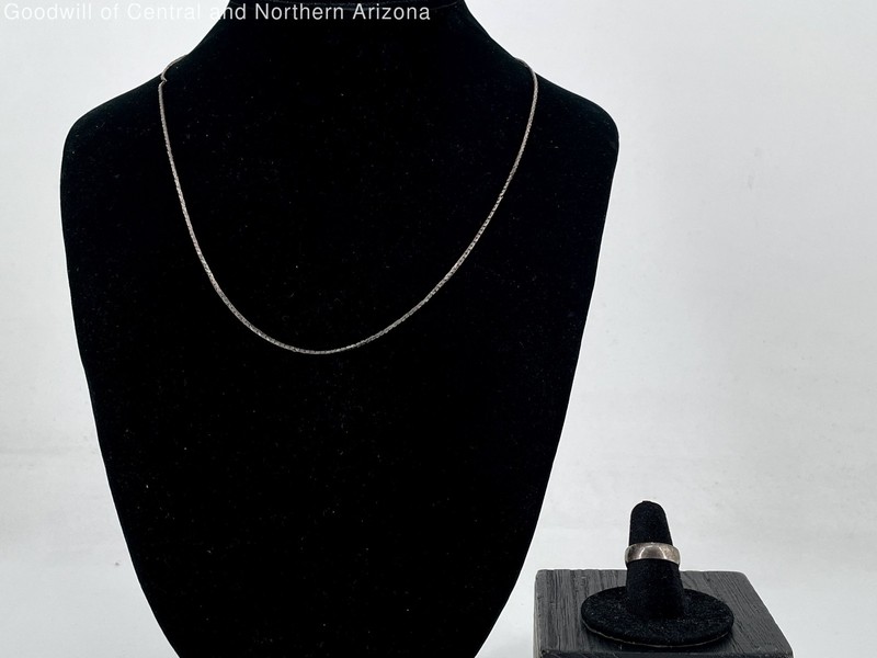 925 Sterling Silver 19" Necklace W/ Size 6 Ring 7.52g
