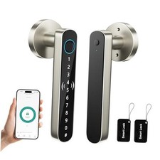 5 IN1 Smart Fingerprint Door Handle Lock for Bedroom,Upgraded Silver Black