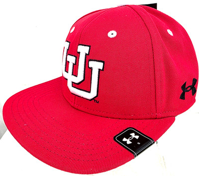 NEW Utah Utes Under Armour Red Embroidered Fitted Flat Bill Cap Hat Adult M