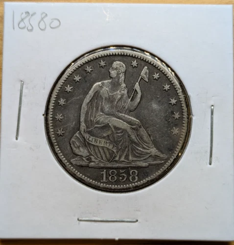 1858o seated liberty half dollar EF