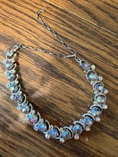 Collar Gargantilla Vintage LERU AB Estrás Tono Plata Aurora Boreal Firmado
