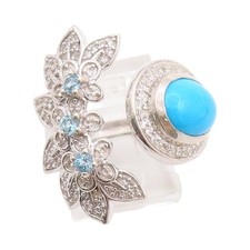 925 Sterling Silver Vintage Ring Designer Larimar  CZ Floral Cut Sz 6 RG32499