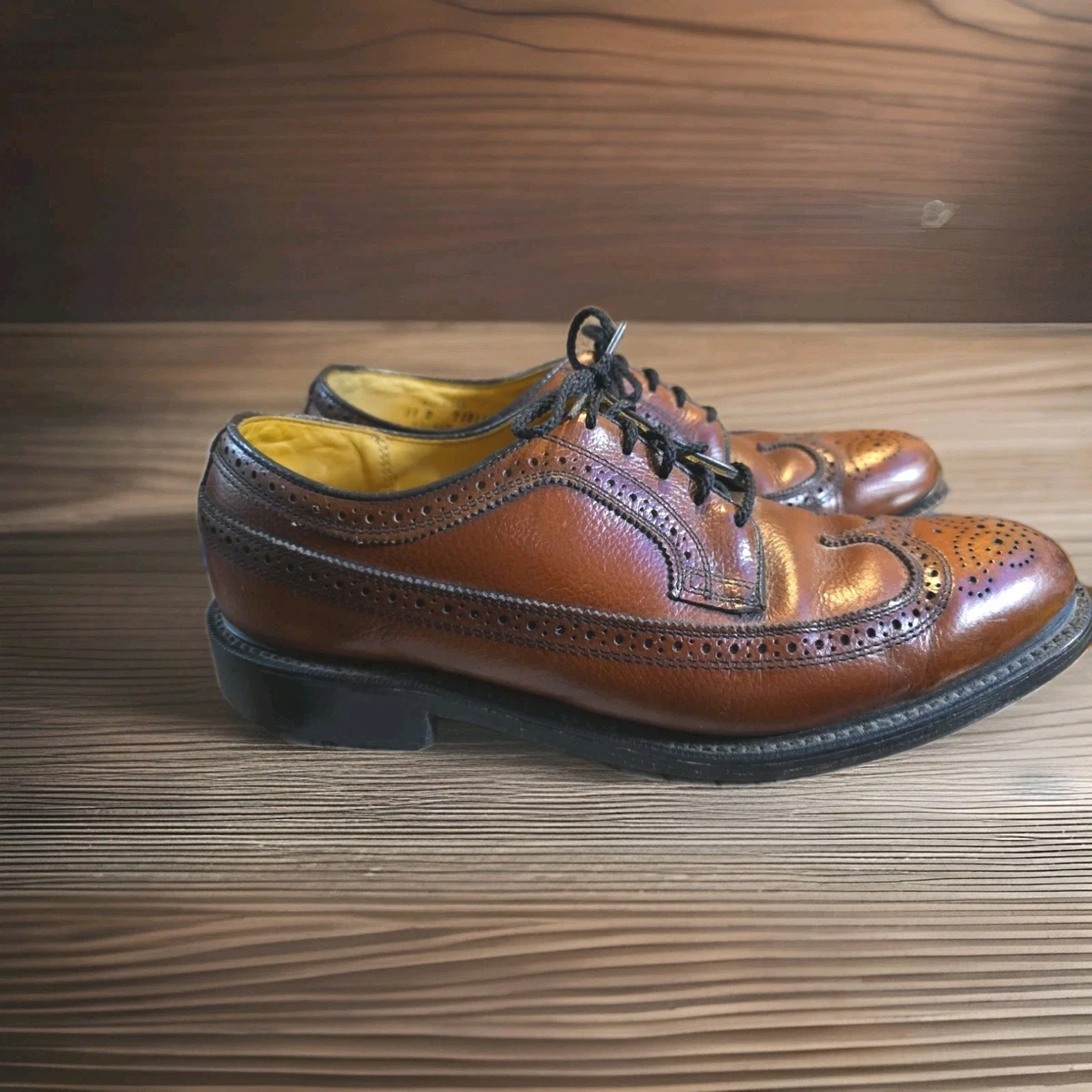 Dexter Mens 8D Brown Pebble Grain Leather Wingtip Brogue Longwing Shoes Made USA Dexter Wing Tip-Men main image 3