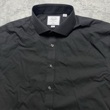 Charles Tyrwhitt Dress Shirt Mens 17.5/34 Slim Fit Black Non-Iron 100 Cotton