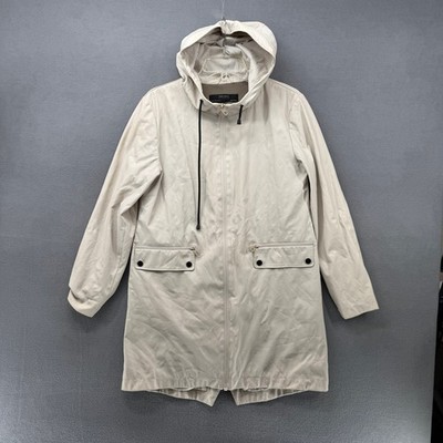 ZARA BASIC Outerwear Beige Hooded Long Raincoat Jacket Women's Size S