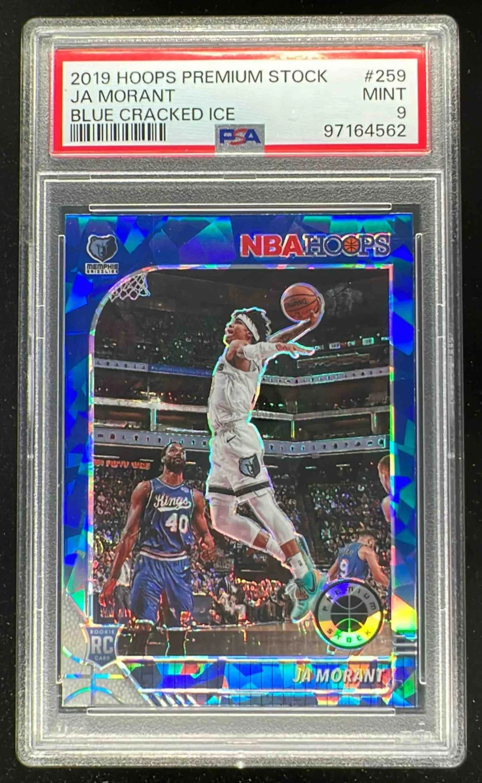 2019 Hoops Premium Stock Prizms Blue Cracked Ice #259 Ja Morant RC PSA 9