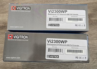 Two Vigitron Vi2300WP Weatherproof UTP Ethernet &60W PoE Extender. New