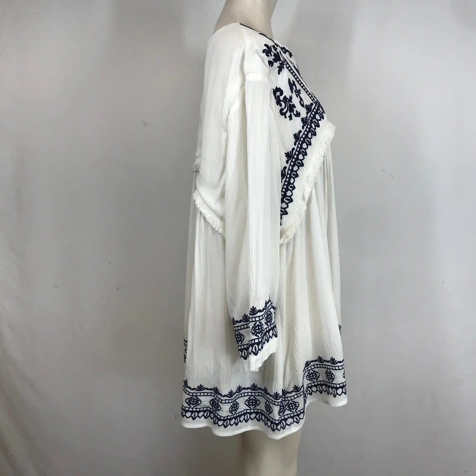 Torrid 白色海军刺绣流苏领带和服夹克开衫加大 4 码 — 第 4/4 张图片