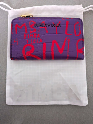 BIMBA Y LOLA Damen Leder Geldbörse lila/rot Buchstaben Logo Reißverschluss