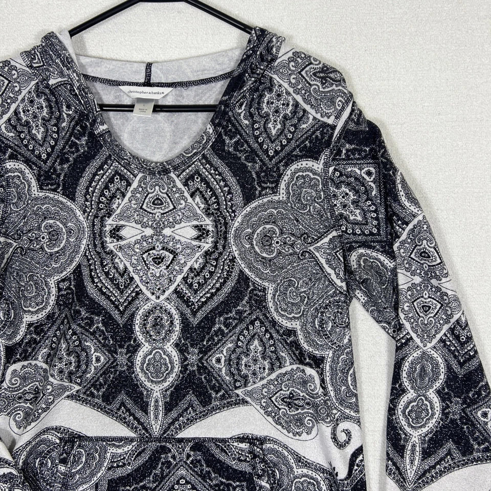 Christopher & Banks Sudadera con Capucha Paisley Top Mujer Grande Estrás Bolsillos Brillante Foto 3 de 4