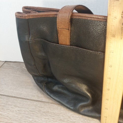 Vtg Francesco Biasia Black Pebbled Italian Leather Shoulder Bag Purse Brown Trim - Picture 10 of 11