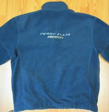 VTG PERRY ELLIS AMERICA Mens FLEECE 1/4 ZIP JACKET NAVY BLUE Sz LARGE, L