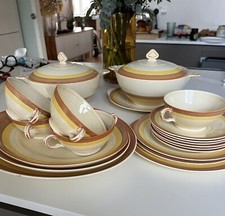 Art Deco Newhall 'Nirvana Shape' soup bowls, platters, lidded serving bowls. 
