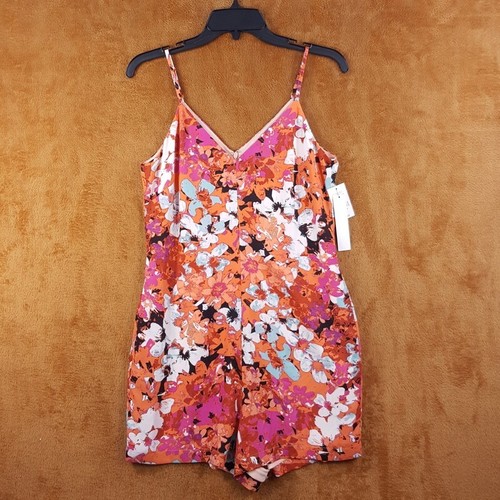 DESIGN LAB Romper Womens Small Pink Floral Sleeveless Tank Shorts Stretch Lined
