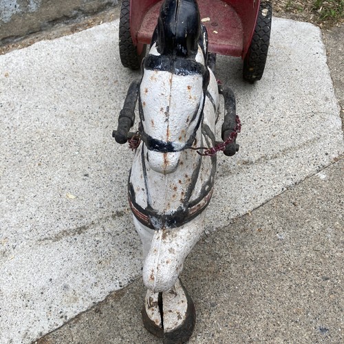 Vintage Stamped Steel Horse With Cart Pedal Car. Restore Or Great Yard Art, - Picture 7 of 15