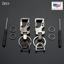 2pcs Gun Gray Matte Silver Key Ring 360 D-Ring Fob Holder Keyring Bottle Opener