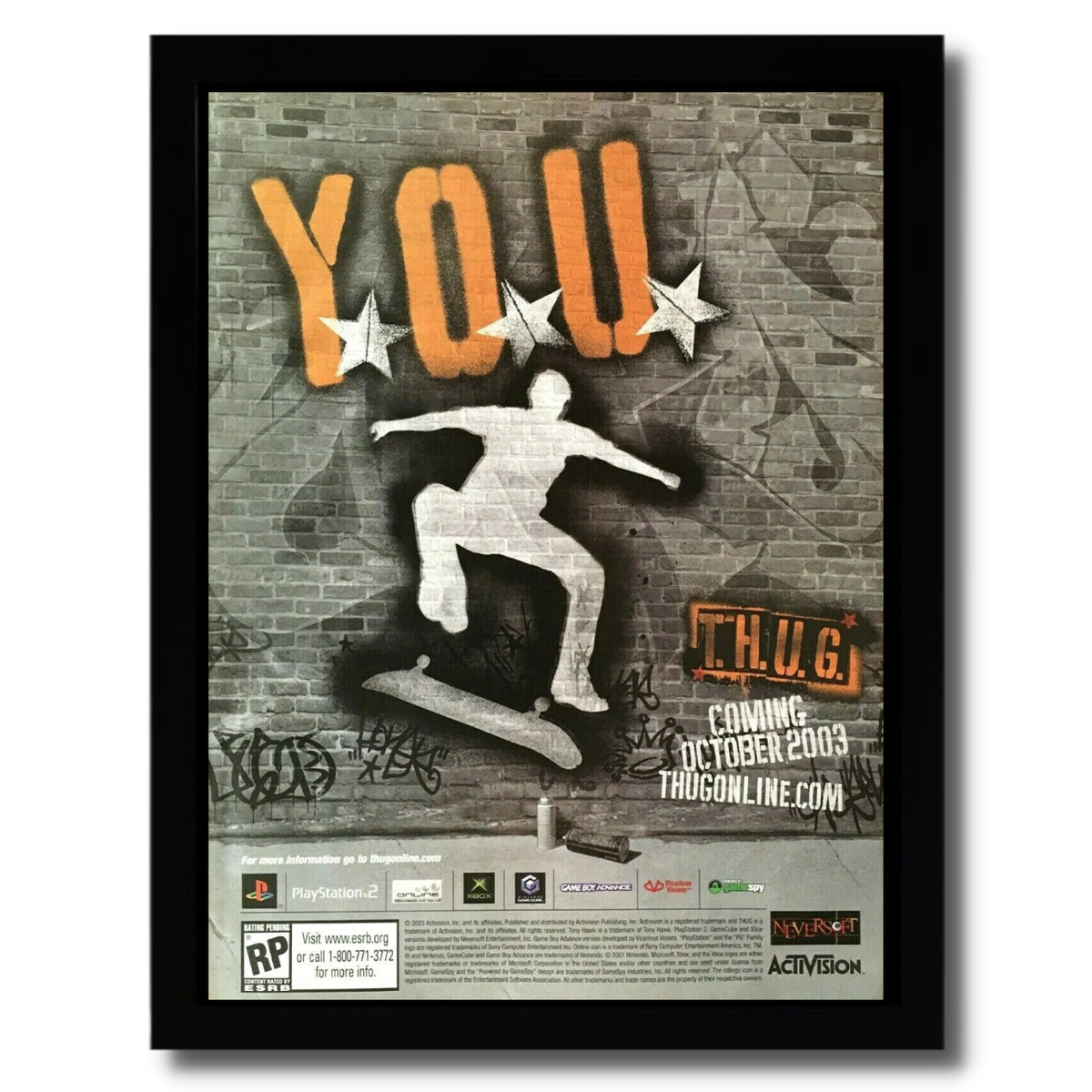 Affiche Publicitaire Tony Hawk's Pro Skater 4 – Sony T310, Art Britannique, 2003
