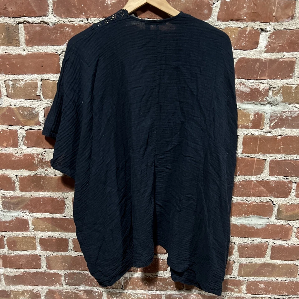 Women's One Size Fresh Produce Black Cardigan Open Front Cotton - Image 4 of 4