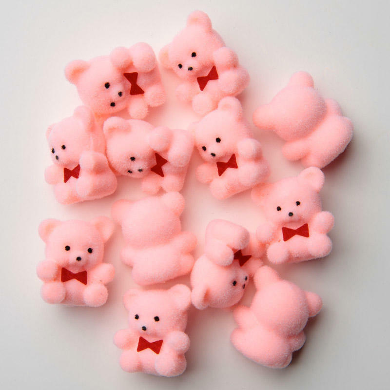 Sitting Flocked Pink Miniature Teddy Bears
