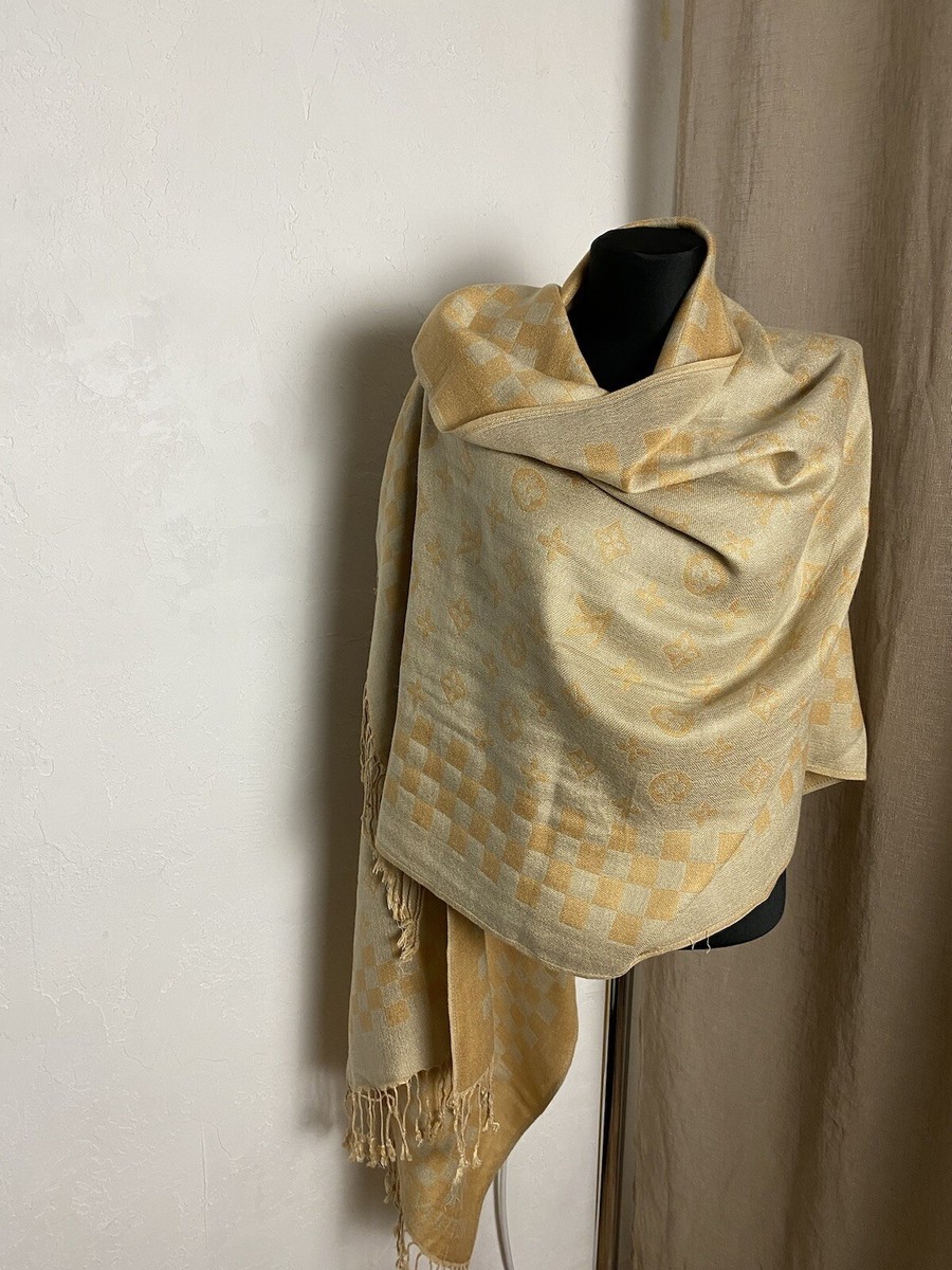 Louis Vuitton Logo Monogram Beige Pashmina Scarf | eBay