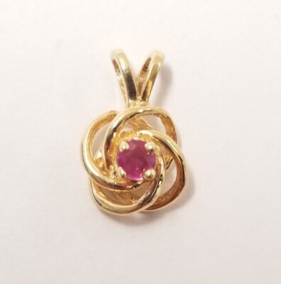 Round Lab Created Ruby 14K Yellow Gold Swirl Pendant 0.9g T.W | eBay