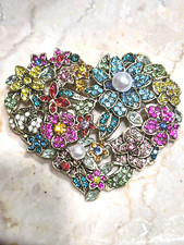 Mother's Day Brooches Big Multicolor Rhinestone Flower Heart Brooch Pins Jewelry