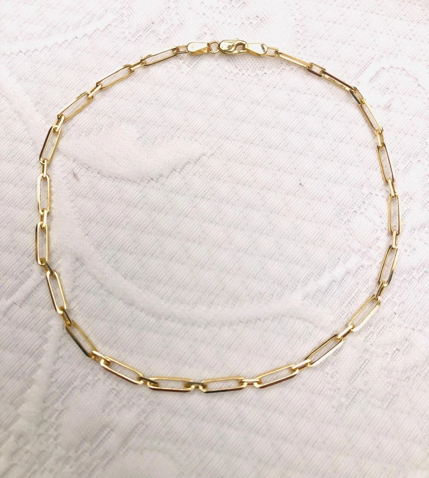14k Yellow Gold 10" Solid PAPERCLIP Link Chain Bracelet/Anklet 2.8MM 3 Grams