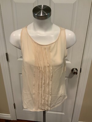 Escada Cream Silk Crepe Sheer Sleeveless Ruffle Front Top, Size 4 (US) 36 (EU)