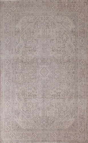 Muted Beige Vintage Handmade Wool Tebriz Living Room Area Rug 7x10 Carpet