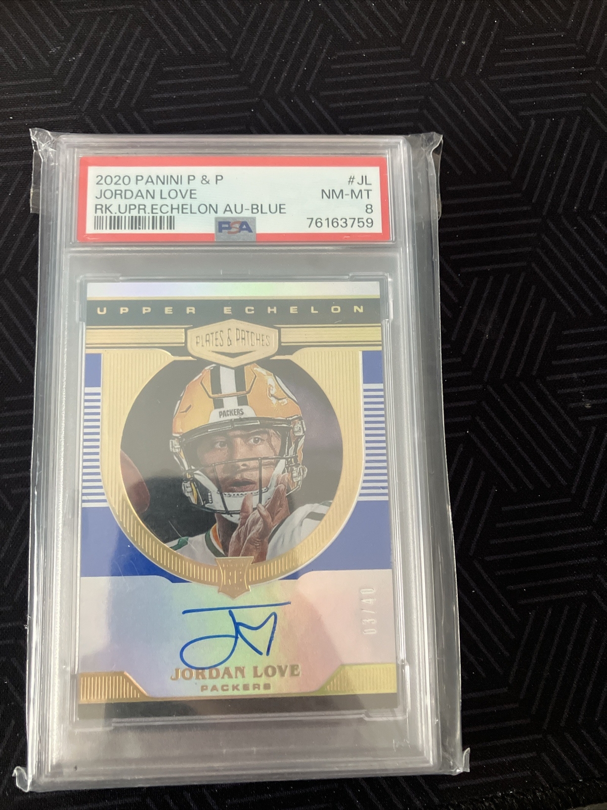 Jordan Love Panini Plates & Patches Rookie Upper Echelon Autographs #JL Blue