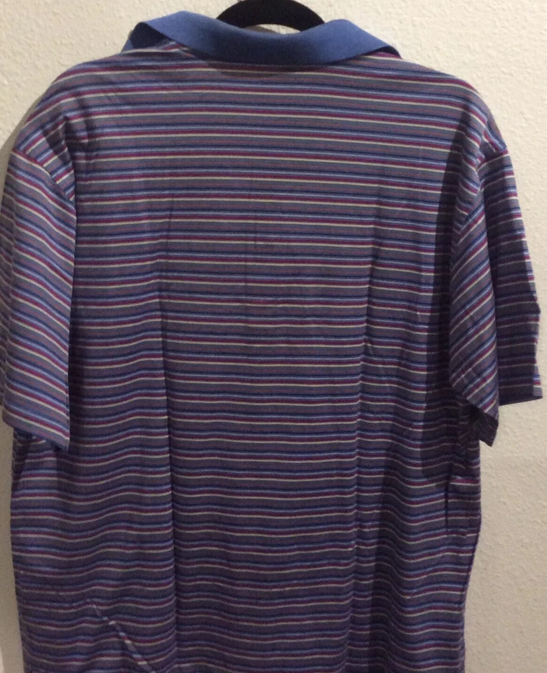 Camisa polo Fairway & Greene para hombre azul/rojo/blanco a rayas MM Foto 4 de 4