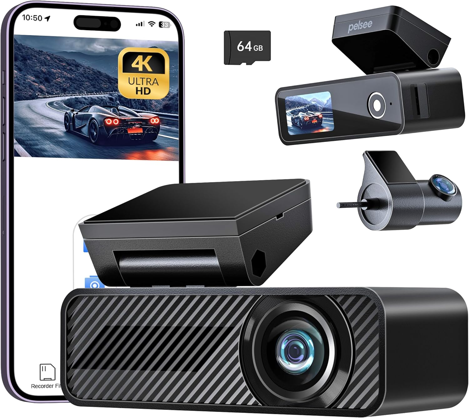 pelsee P1 Duo 64GB 4K Front And Rear Dash Cam