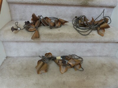 Lot of 3 Indoor Outdoor MCM Decor Metal Flower String Lights 10 Lights 11' Each