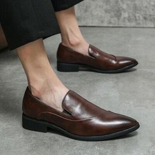 Chic Mens Formal Business Casual Oxfords Slip On Pointed Toe Faux Leather Shoes