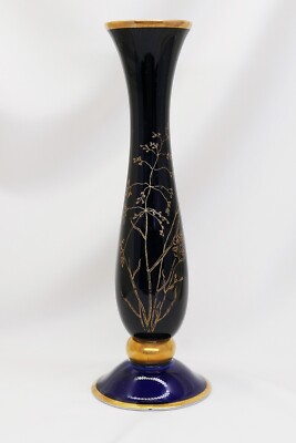Vintage Lindner Kueps Bavaria Echt Cobalt Blue Gold Vase 7 7/8  Bavaria Germany