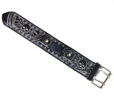 Black Skull Leather Watch Band Buckle Close - USA MADE 1.5inch Wide Retro Style