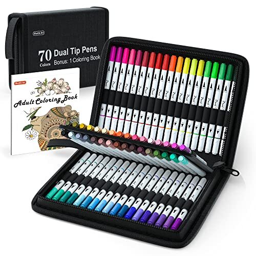 Dual Tip Brush Pens Art Markers 70 Colors Fine and Brush Dual Tip Markers Set...
