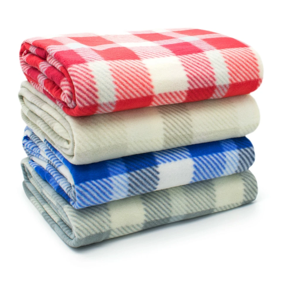 VELOSSO Polar Fleece Blanket Tartan Check 127cm x 152cm Large Plaid Check Throw Blanket