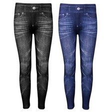 2 Pairs Girls Print Leggings Fashion Stretchy Pants Jeggings Blue Black S/M L/XL