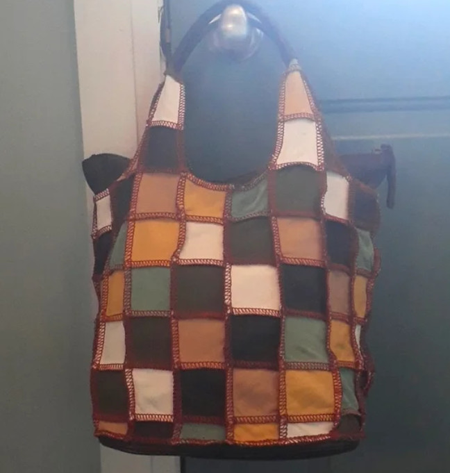 Vintage WITH multi-colour leather patchwork unstr… - image 2