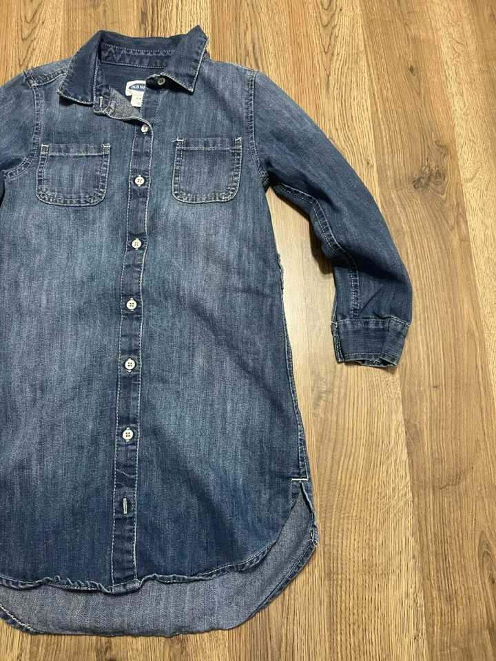 Old Navy Dress, Youth Girl's Size Small, Blue, Jean, Button Up, Long Sleeve - Image 3 of 4