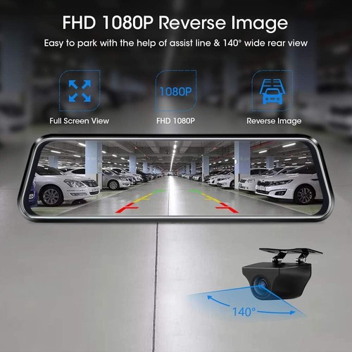 Jansite Specchio Retrovisore Auto 10 pollici Touchscreen, Posteriore e Anteriore - Afbeelding 4 van 8