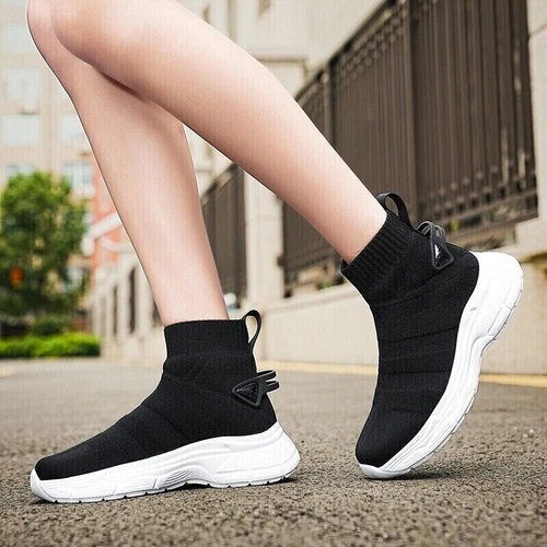 High Top Freizeitschuhe Damen Herren Sneaker Outdoor Sockenschuh Mesh Slipper - Bild 23 von 30
