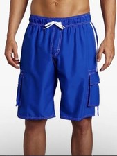 w6 Kanu Surf Barracuda Men's XL Board Shorts Royal Blue White Stripes Pockets