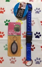 Reflective Dog Collar and ID Tag - BLUE - Medium - Be seen - New - 14"