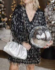 ZARA NWT fw23 WOMAN FRINGED SEQUIN MINI SHIFT DRESS BLACK  8741/271 ALL SIZES