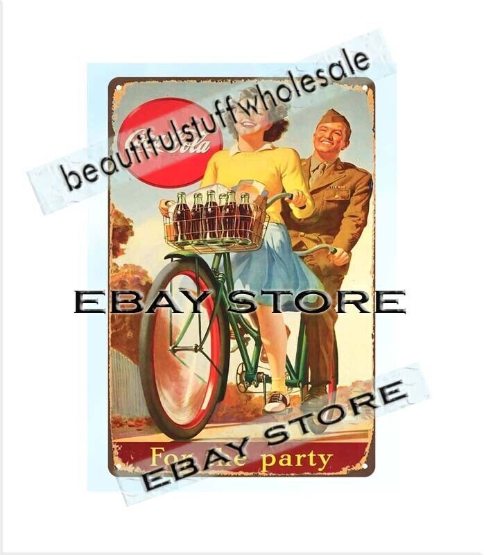 pop culture drink 1945 classic soda pop coka Serviceman bicycle girl tin sign